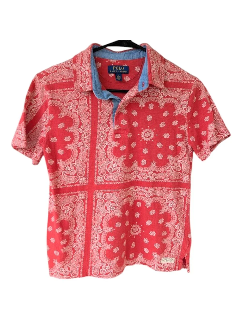 Polo Ralph Lauren Bandana Print Polo Shirt Youth M 10-12 Red Paisley Tee 16x22